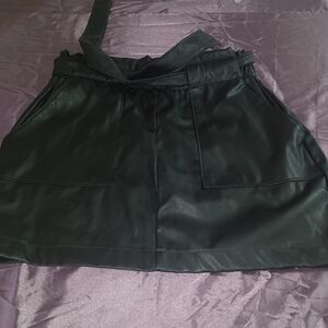Black Faux Leather Mini Skirt with Belt